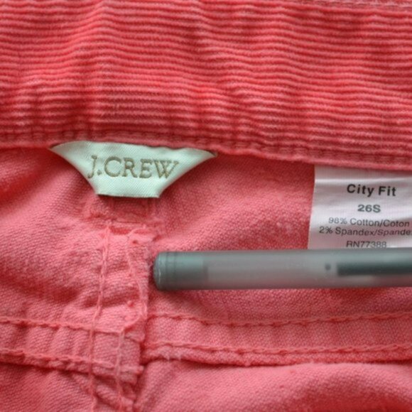 J Crew Shrimp Coral Pink Corduroy Pencil Skinny Matchstick Pants Cords 26 S 4 P - Picture 6 of 6